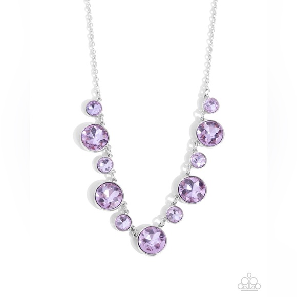 Purple rheistones silver tone Necklace earrings set by Paparazzi 18"+3" - Picture 5 of 9